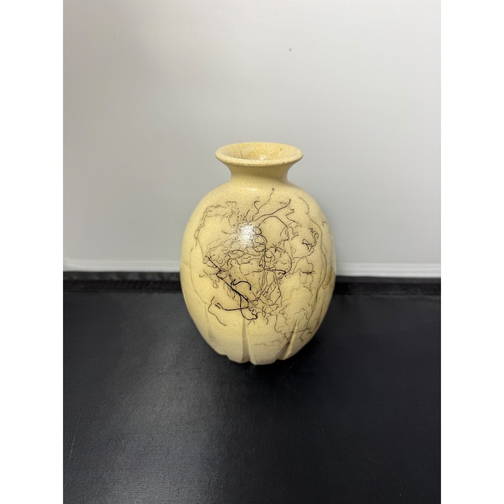 Vintage Horsehair Vase pottery Navajo abstract Handmade‎ Art Turn & Burn 5.5"